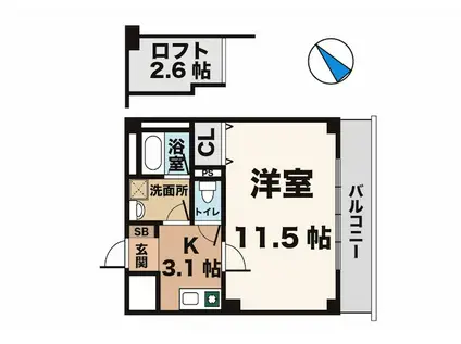 ルームズ学園北町(1K/6階)の間取り写真
