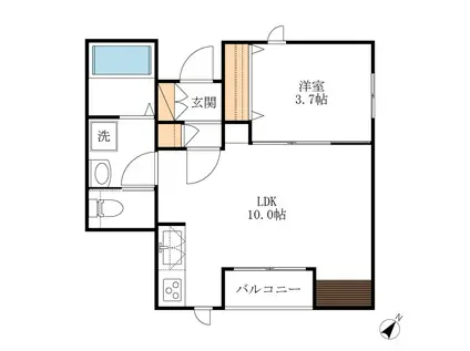 多摩都市モノレール 柴崎体育館駅 徒歩8分 2階建 築5年(1LDK/2階)の間取り写真