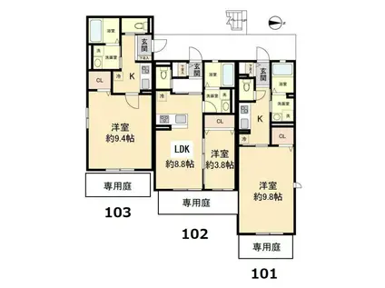 パレ オランジュ(1K/1階)の間取り写真