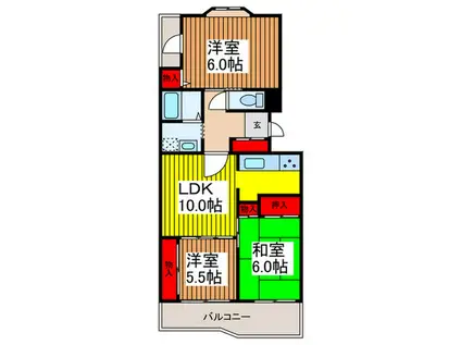 寺山ハイツ(3LDK/2階)の間取り写真