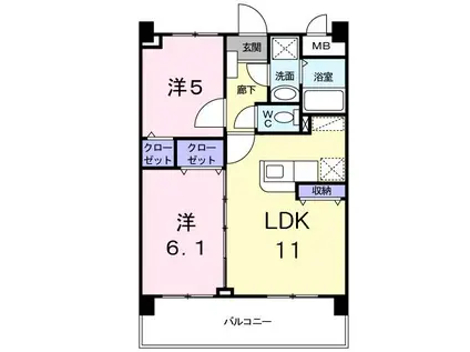 アイタス福岡(2LDK/7階)の間取り写真