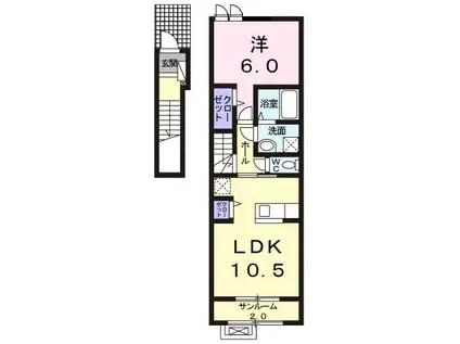 ピノ フローリッシュA(1LDK/2階)の間取り写真