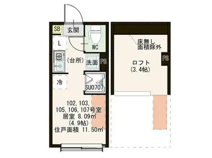 ハーモニーテラス下井草II(ワンルーム/1階)の間取り写真