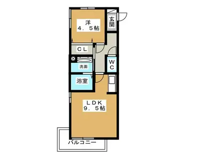 ミヌエット(1LDK/2階)の間取り写真