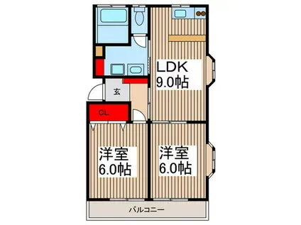 グリーンウェル弐号館(2LDK/2階)の間取り写真