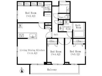 ザ・パークマナー千駄木(3LDK/2階)の間取り写真