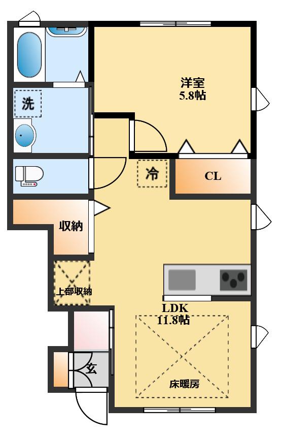 AMAZING今村 A棟(1LDK/1階)の間取り写真