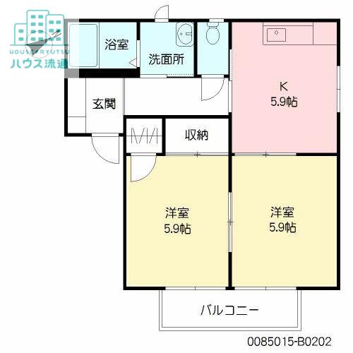 フォーレス三城 B棟(2K/2階)の間取り写真