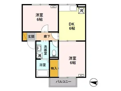 グランデ紫(2DK/2階)の間取り写真