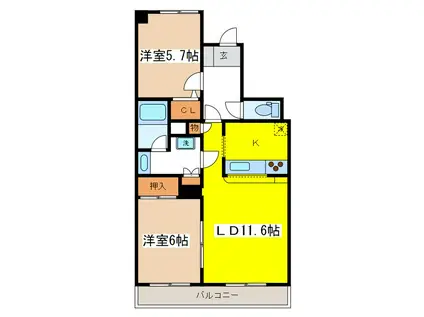 ガーデンハイツ松本本庄(2LDK/4階)の間取り写真