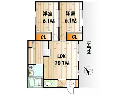 デュエルサイド(2LDK/1階)の間取り写真
