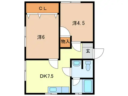 エムズハイツ(2DK/6階)の間取り写真