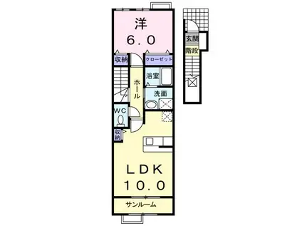 ラ・ヴィスタI(1LDK/2階)の間取り写真