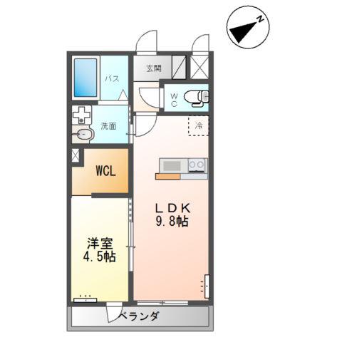 土浦市荒川沖西アパート(1LDK/2階)の間取り写真