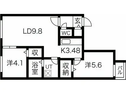 カオン山鼻(2LDK/3階)の間取り写真