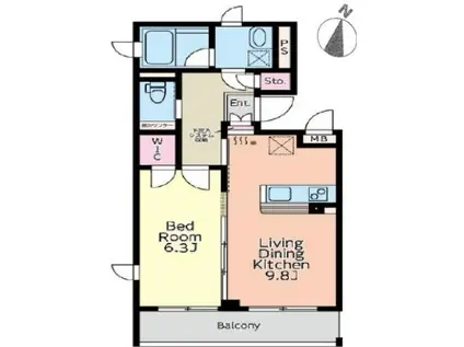 MAISOND´OR HANABUSAYAMA(1LDK/1階)の間取り写真