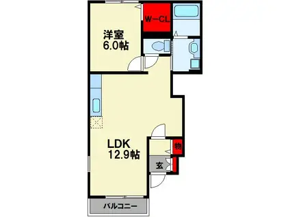 グラシュ・プレーヌVIII(1LDK/1階)の間取り写真