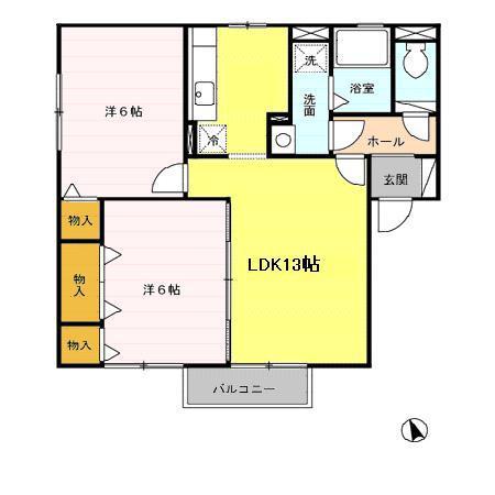 カーサアンダンテ(2LDK/2階)の間取り写真