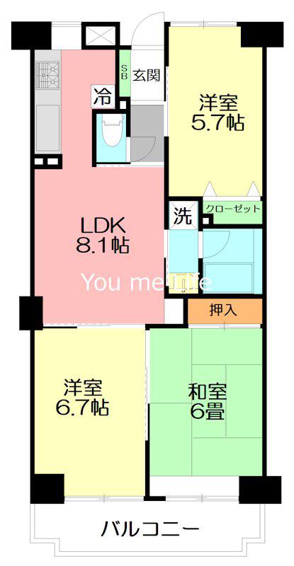 戸塚グリーンヒルC棟(3DK/7階)の間取り写真