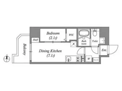 PRIMAL KINSHICHOII(1DK/8階)の間取り写真