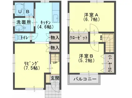 メゾネット城生(3K/1階)の間取り写真