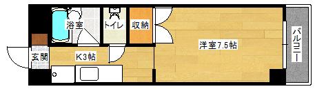 グリーンルージュ旭山(1K/2階)の間取り写真