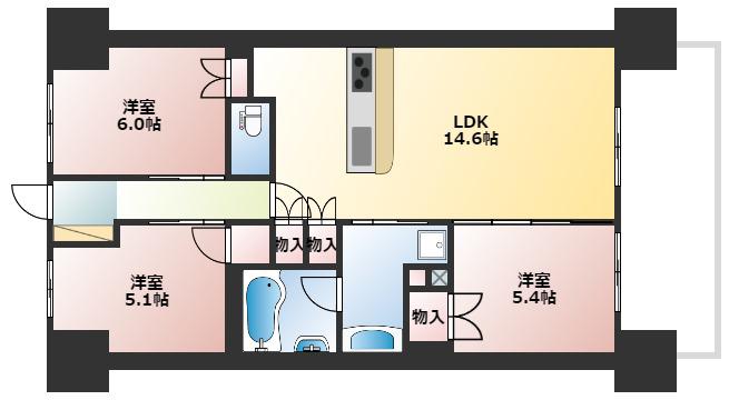 ディアエスコート明石西新町(3LDK/8階)の間取り写真