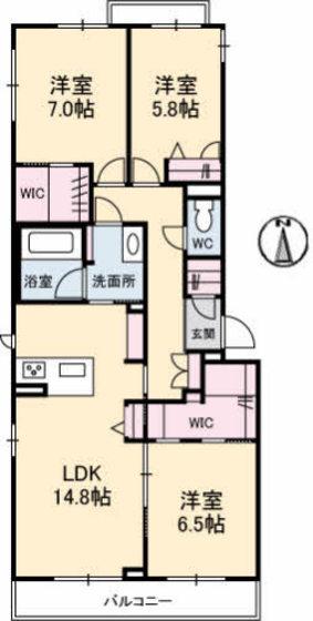 キヨール東原 B棟(3LDK/3階)の間取り写真