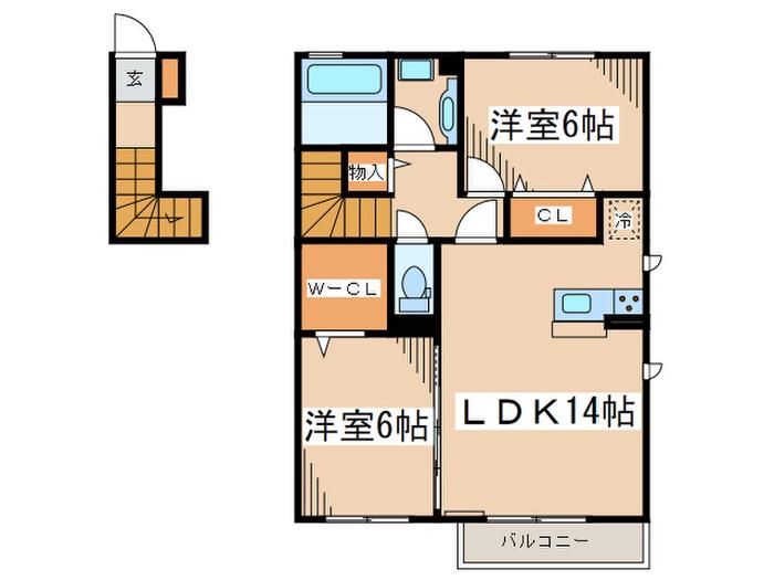 アゼリアA(2LDK/2階)の間取り写真