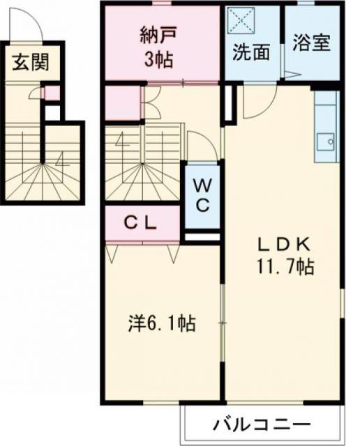 フォレストメゾン弥富(1LDK/2階)の間取り写真