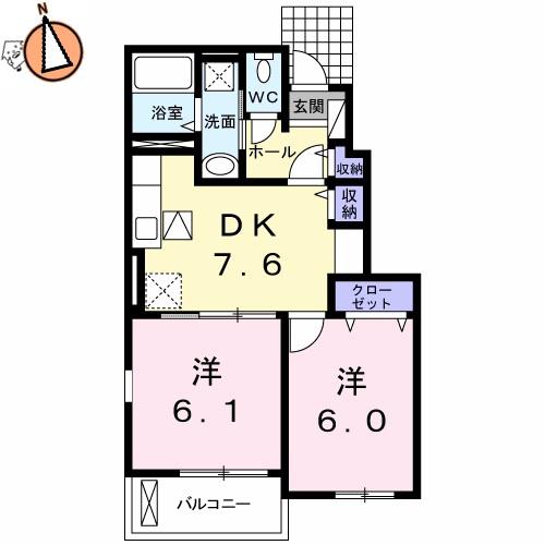 ルシール 名東C(2DK/1階)の間取り写真