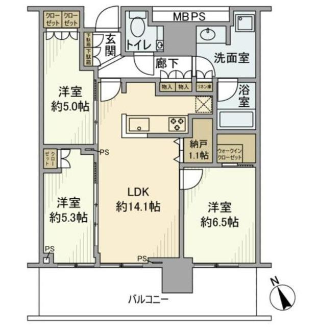プラウドタワー小岩フロント(3LDK/22階)の間取り写真