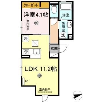 フェリシア荒田八幡(1LDK/2階)の間取り写真