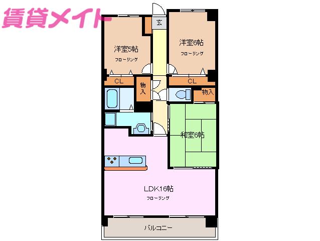 コート梅ヶ丘(3LDK/2階)の間取り写真