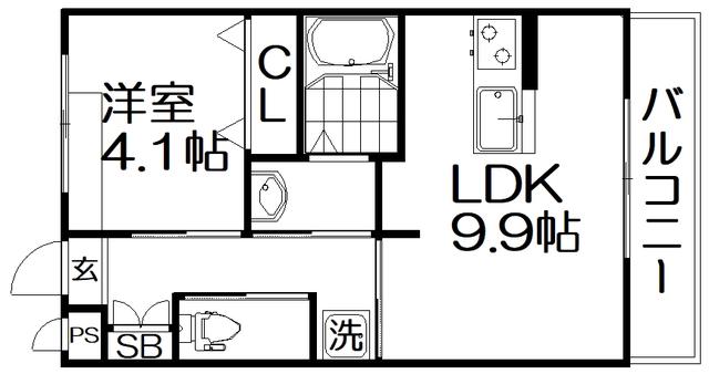UNIVALYサンシャイン(1LDK/1階)の間取り写真