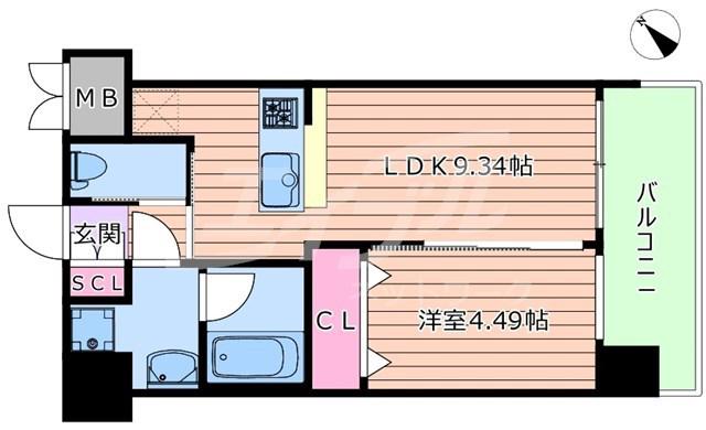 プレジオ都島ASIAN(1LDK/6階)の間取り写真
