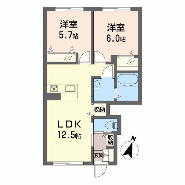 ベイローレル I棟(2LDK/1階)の間取り写真