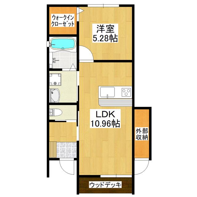 赤城B棟(1LDK/1階)の間取り写真