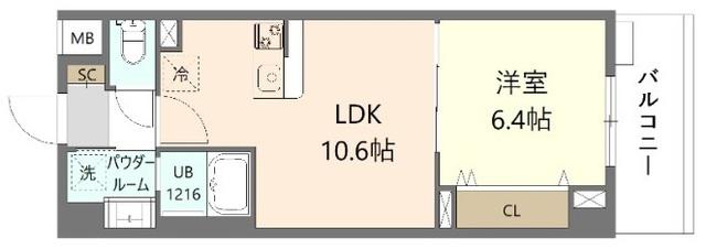 ウエサカ ステューディオ(1LDK/2階)の間取り写真