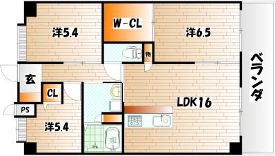 ウィングス三萩野(3LDK/4階)の間取り写真