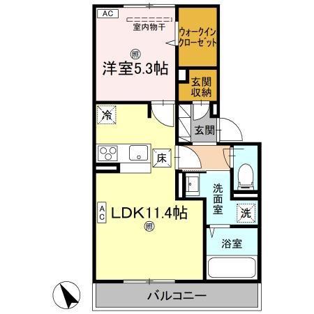 DーROOM松島(1LDK/1階)の間取り写真
