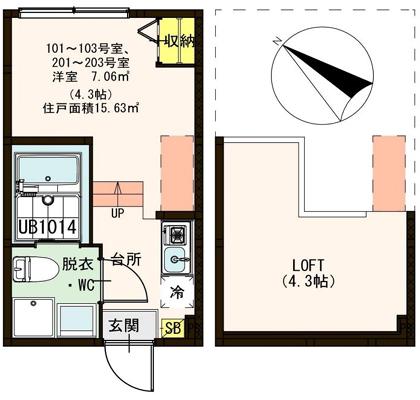 ハーモニーテラス南篠崎町(1K/2階)の間取り写真