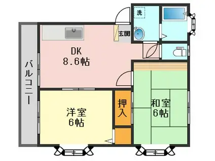 ガーデンハウス山勝(2DK/2階)の間取り写真
