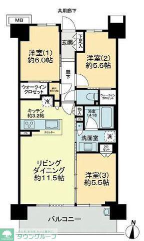シティテラス小金井公園B棟(3LDK/6階)の間取り写真