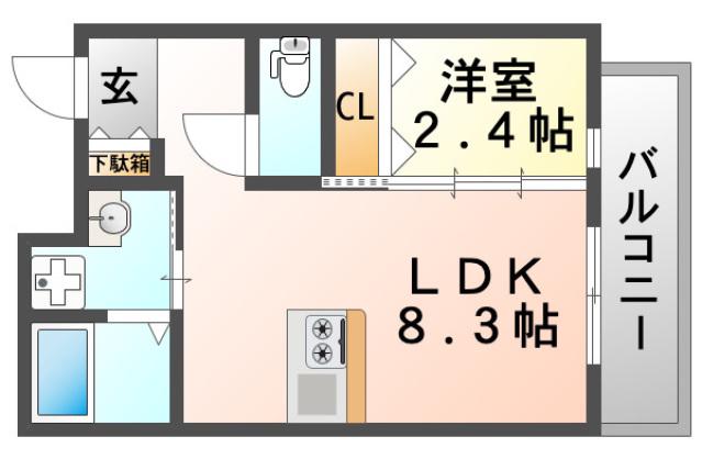 リアコート関大前II(1LDK/3階)の間取り写真