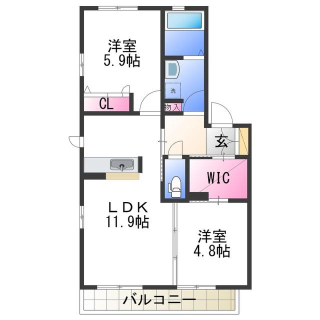 シャーメゾン岩本(2LDK/2階)の間取り写真