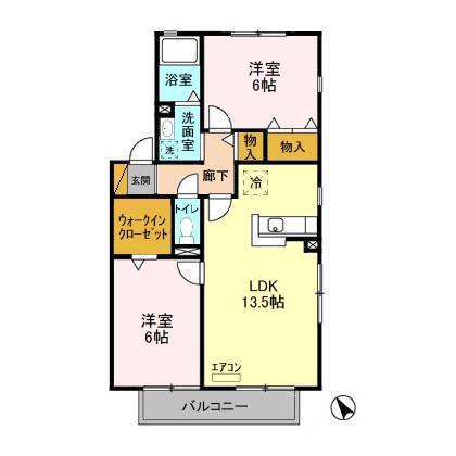 ステジュアンA(2LDK/1階)の間取り写真