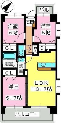 フェニックス福岡南(3LDK/9階)の間取り写真