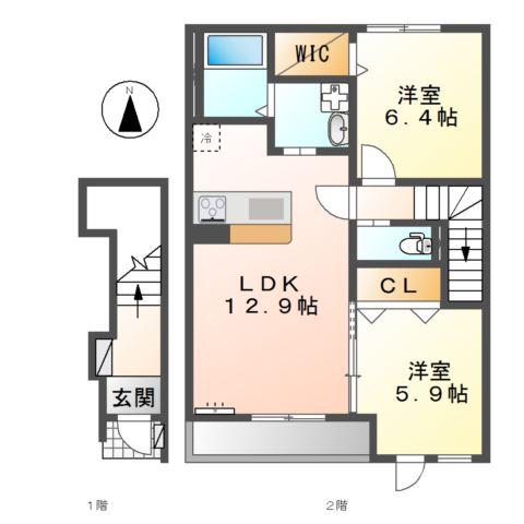サンヒルズ(2LDK/2階)の間取り写真