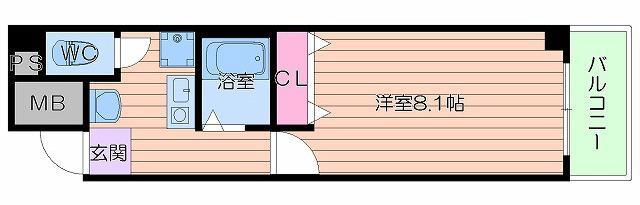 CITY SPIRE上本町(1K/2階)の間取り写真